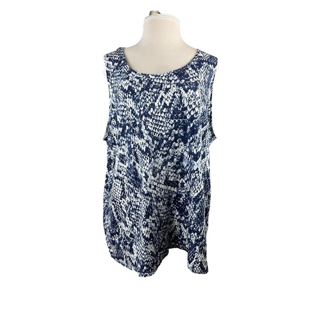 Belle Kim Gravel Printed Slub Knit Shrug and Tank Set Indigo Snake Plus Size 4X - Picture 8 of 16